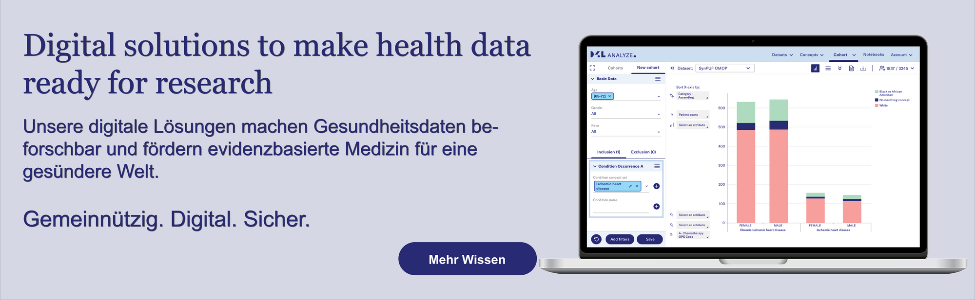 Unsere digitale Lösungen machen Gesundheitsdaten beforschbar und fördern evidenzbasierte Medizin.